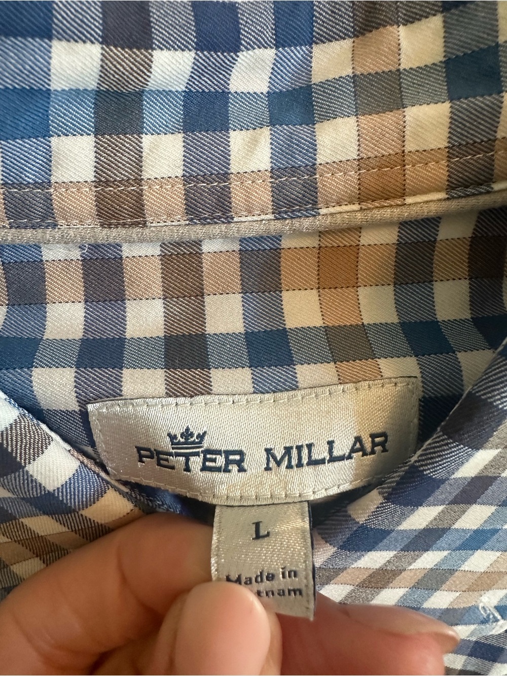Peter Millar Blue and Brown Gingham Button-Down Shirt - Classic Plaid